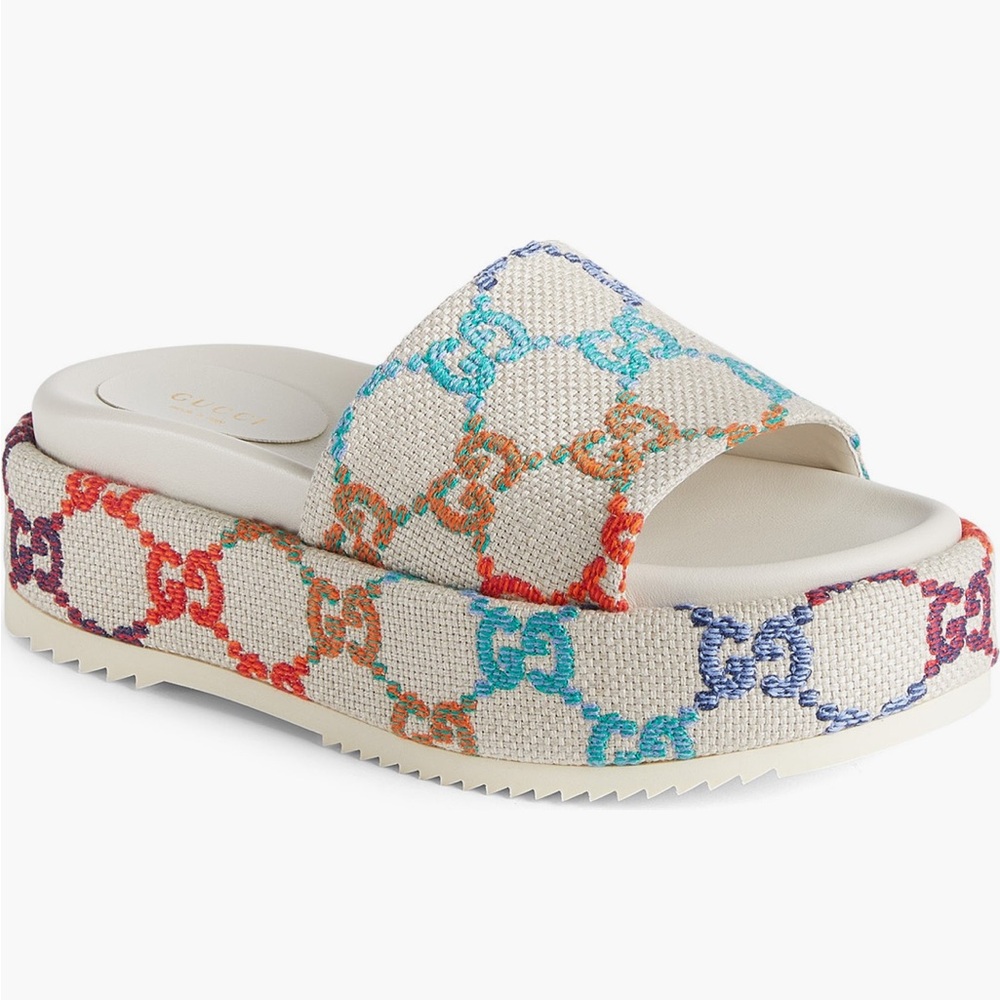 Gucci Cream and Multicolor Platform Sandals